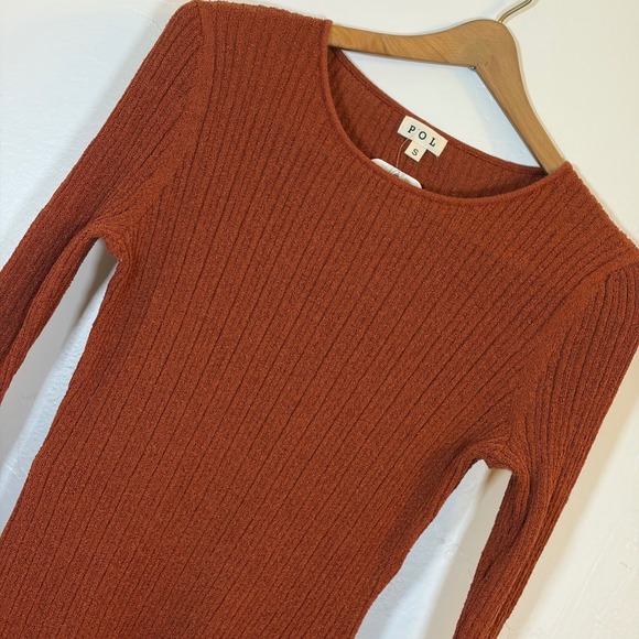 POL Dresses & Skirts - New-POL Ribbed Knit Long Sleeve Mini Dress Rust Orange Gold Ring Side Detail‎ S